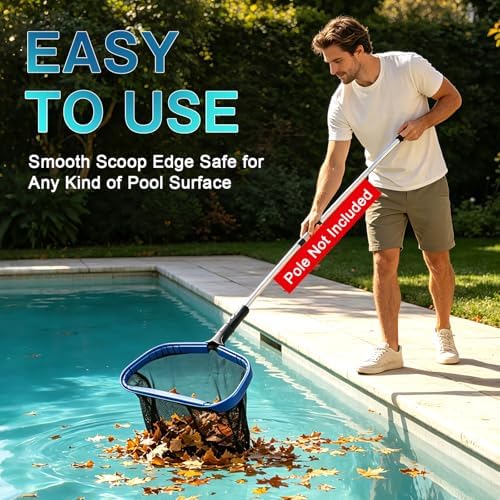 FEED GARDEN Pool Leaf Rake Pool Skimmer Nets for Cleaning with Double-Layer Deep Big Bag,17.5" L x 11" W Heavy Duty Aluminum Frame & Handle Rake(Pole Not Included)