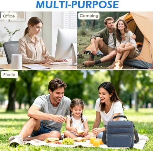 FlowFly Double Layer Cooler Insulated Lunch Bag Adult Lunch Box Large Tote Bag for Men, Women, With Adjustable Strap,Front Pocket and Dual Large Mesh Side Pockets