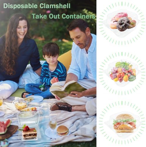 Qyyiguf 50 Pcs Clear Hinged Plastic Containers with Lids,Square To Go Containers,Disposable Clamshell Takeout Tray for Dessert,Cakes,Cookies,Salads,Pasta,Sandwiches, 43asDASA