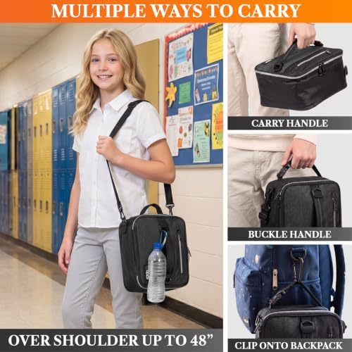 opux Insulated Lunch Bag for Men Women Kids, Soft Lunch Box, Charcoal