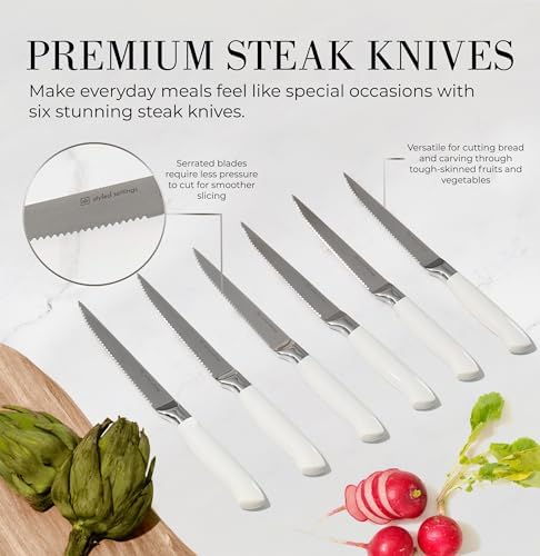Styled Settings White Knife Set with Block and Sharpener, 14-Piece