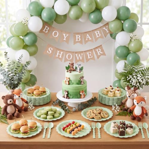 NatNarr 30 Pk Sage Green Paper Plates 9" Scalloped Sage Baby Shower Plates