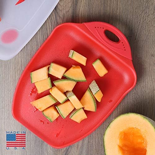 Dexas Chop & Scoop Cutting Board, 9.5 x 13 Inch, Solid Red, BPA-Free Dishwasher Safe Kitchen Prep Board with Handle