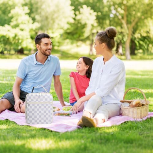 Lunch Box for Women Men Adult Insulated Lunch Bag Women Men Small Reusable Lunchbox for Work Picnic Travel (Beige-Purple Plaid)