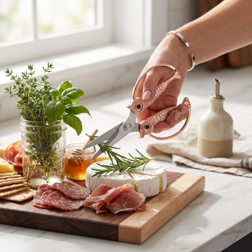 XSNBRD Kitchen Shears Heavy Duty, Rose Gold Stainless Owl Scissors.