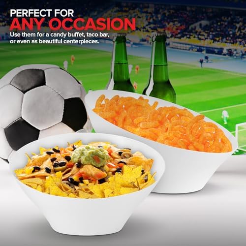 54oz White Plastic Serving Bowls (4 Pack) Large Disposable Snack Bowl Candy Dishes, Buffet Containers, Chips, Popcorn, Snacks, Punch, Salad Bar, Parties, Office Desk, Bridal Shower, Party Supplies
