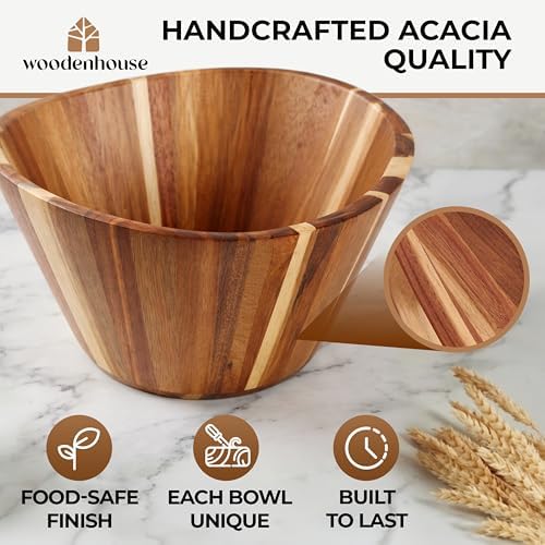 Extra Large Wooden Salad Bowl, Acacia 12" Multi-Purpose Serving Fruit Bowl
