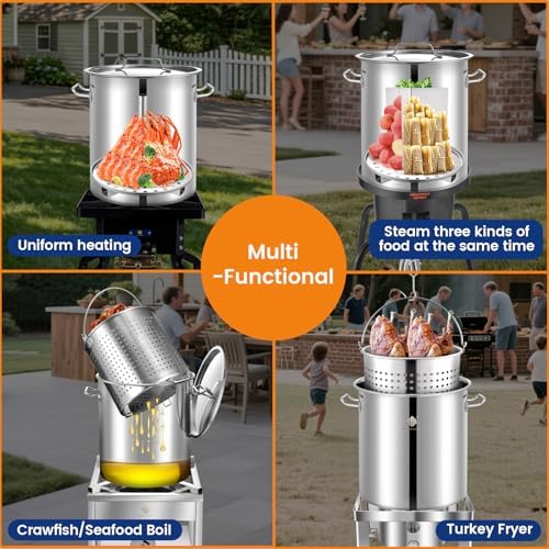 ARC 52QT Stainless Steel Stockpot for Crab Seafood Boiler w/Basket, 13Gal