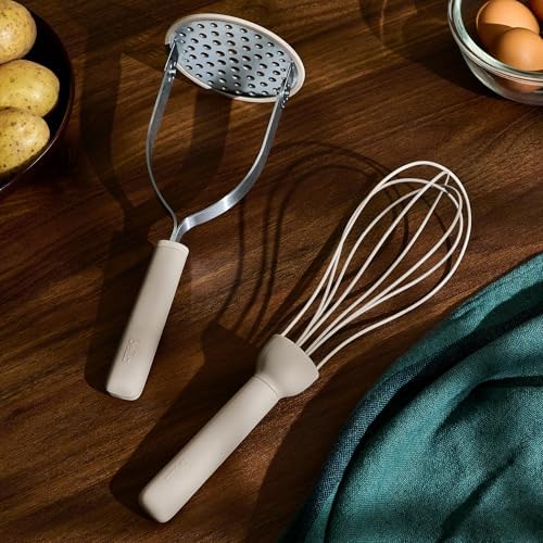 bella 2 Piece Fold Flat, Non-toxic Nonslip Masher and Whisk, Oatmilk