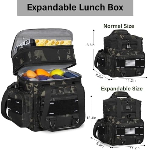 TENKIST Tactical Lunch Box Men Double Deck Cooler Bag 15L Black Camo