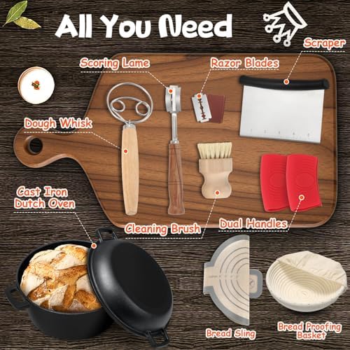 5 Qt Cast Iron Dutch Oven for Bread Baking, 2-in-1 Dutch Pot