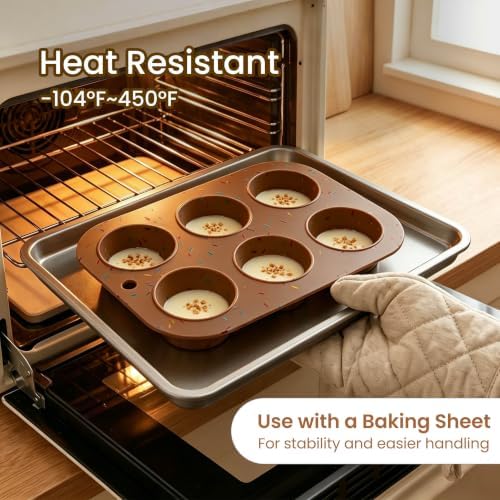 4 Pack Silicone Muffin Pan for Baking, Regular Size Nonstick Cupcake Pan, 6-Cup Silicone Muffin Tin BPA Free Dishwasher Safe, Great for Muffin Cupcake Brownie Egg Tart