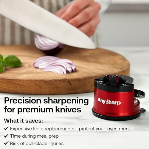 AnySharp – Pro – Easy to Use, Hands Free Knife Sharpener - Matte Red
