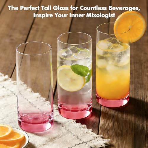 Pink Highball Glasses Set of 6, Drinking Glass for Mixed Drink