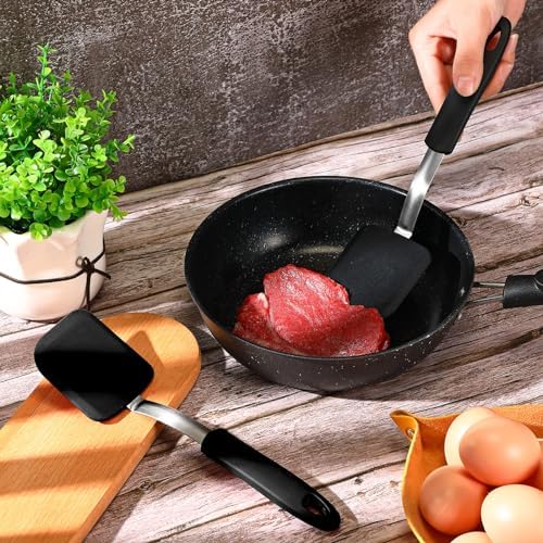 2 Pcs Mini Silicone Cookie Brownie Spatula,Solid Flat,Black