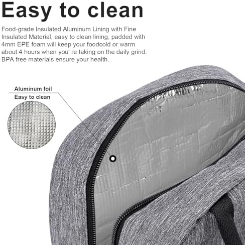 BALORAY Lunch Bag for Women Men Adult Lunch Box (Grey), M