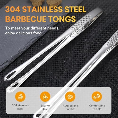 Stainless Steel Grill Tongs, 2025 New Kitchen Tweezers for Cooking, Korean and Japanese BBQ Stainless Steel Grill Tongs, Portable Kitchenware for Home Outdoor BBQ (1pcs, 9.5in)