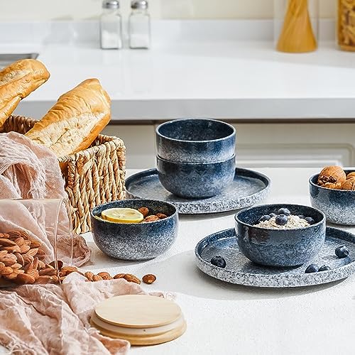 S&Q'S CERAMICS Ceramic Small Bowls for Kitchen, Set of 6, 9 ounce Ice Cream Bowls, Soup, Dipping, Side Dishes, Condiments, Snack, Prep, Microwave and Dishwasher Safe (Dark Blue)
