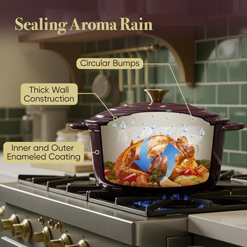 Vintage Style Oval Dutch Oven for Bread Baking, 4.5 Quart Non Stick Enameled Cast Iron Dutch Oven Pot with Lid, Oven Safe Oval Casserole with Lid up to 500°F for Baking, Braising, Stews, Roasting, Fig