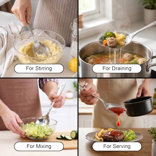 Kirecoo 2PCS Stainless Steel Serving Spoons Set, Solid & Slotted