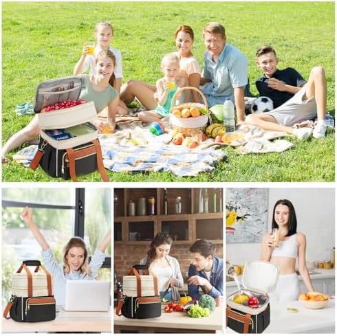 holuxer Lunch Bag for Women - Expandable Double Deck Lunch Box