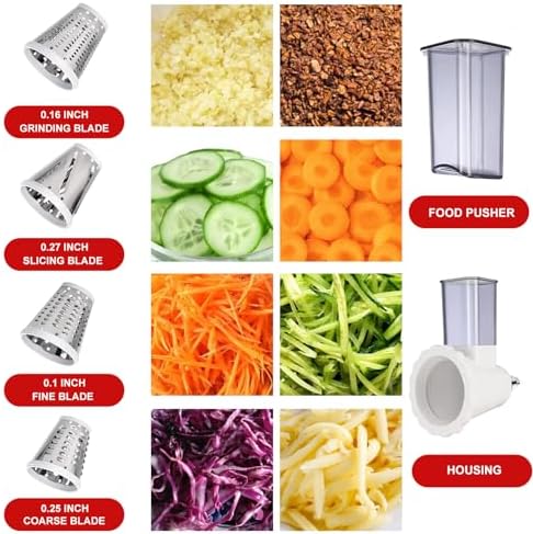 Upgraded Version - Cheese Grater Slicer Shredder Attachments for All KitchenAid Stand Mixers, Food Slicers Salad Maker Accessory Vegetable Chopper with 4 Blades Dishwasher Safe
