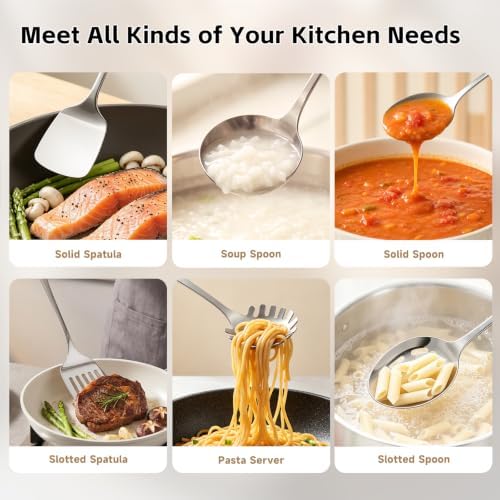 6PCS Stainless Steel Cooking Utensils, Kitchen Metal Spatula Set