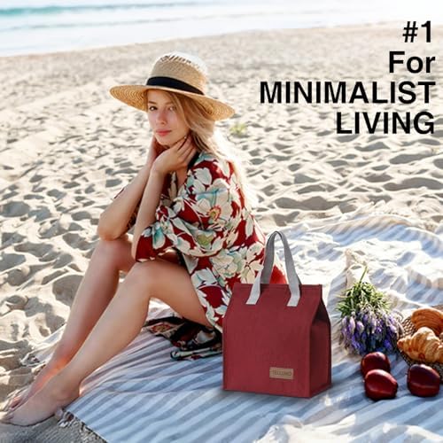 TELLUMO Insulated Lunch Bag for Men Women, Large Reusable Leakproof Lunch Box Container, Small Portable Thermal Snack Bag, Reusable Travel Office Work Beach Cooler Tote Bag for Adults, Red