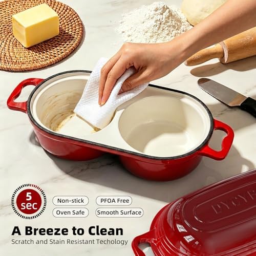 Enameled Cast Iron Dutch Oven Pot with Lid, Double Bread Loaf Pan
