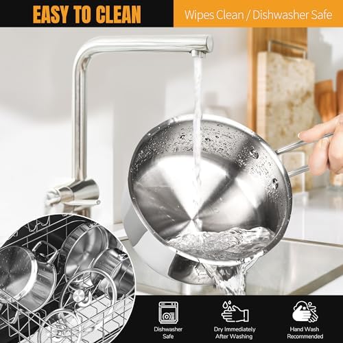 AuFranc® 2 Quart Tri-ply Stainless Steel Saucepan with Glass Lid, Induction Sauce Pan Compatible with All Cooktops, Non-Toxic Sauce Pot with Stay Cool Handle, Oven & Dishwasher Safe (Silver)