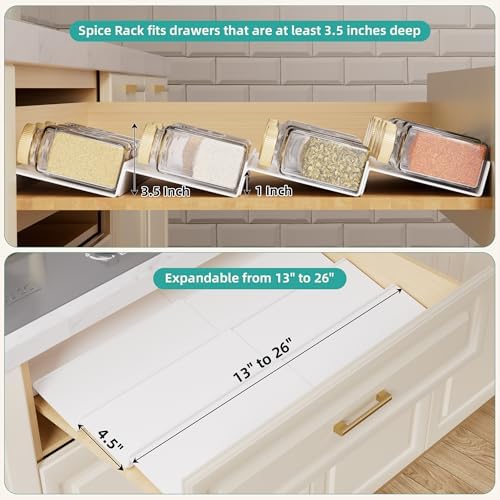 MIUKAA White Acrylic Spice Drawer Organizer, 4 Tier Seasoning Jars Drawers Insert, Kitchen Spice Rack Tray for Drawer/Countertop (Jars not included)