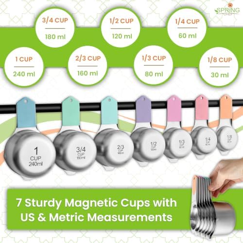 Spring Chef Magnetic Measuring Cups & Spoons Set of 15 w/Levelers, Pastel