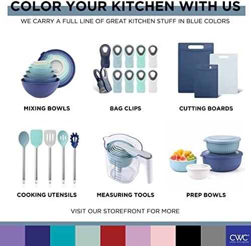 COOK WITH COLOR Prep Bowls with Lids- Wide and Deep Nesting Plastic Small Mixing Bowl Set with Lids, 8 Piece Set - Deep Bowls, Blue/Grey