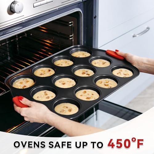Mini Muffin Pan 12 Cup Muffin Pan with Silicone Grip Handles