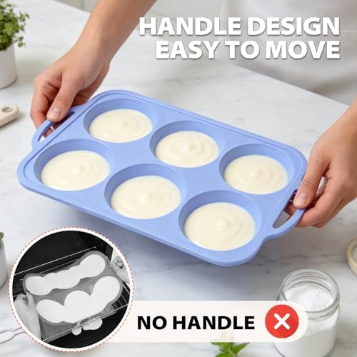 Nonstick Silicone Muffin Top Pan: 6-Cavity 4 Inch Jumbo Silicone Egg Mold