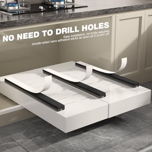 Seinloes 2 Pack Pull Out Cabinet Organizer 24" Deep,Full Extension 3 Slide Rails Slide Out Drawers With Raising Pad for Framed Cabinets,Expandable Width (12.3"-20.5"),No Drill Roll Out Shelf,White