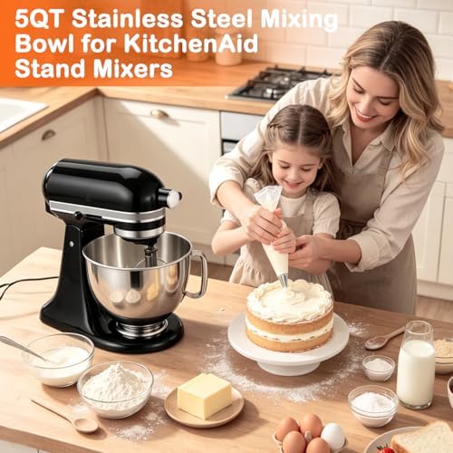5QT Stainless Steel Mixer Bowl for KitchenAid Tilt Head Stand Mixer