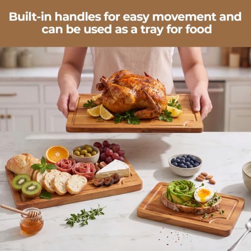 Teak Wood Cutting Board for Kitchen with Storage Stand, (Set of 3)