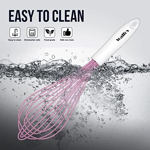 Walfos Whisk, Silicone Whisks for Cooking & Baking Non Scratch Rubber Coated Pink Whisk for Non-stick, Perfect for Frothing, Blending, Beating and Whisking (3pack Pink)