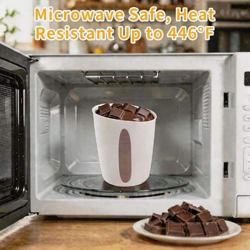 Food-Grade Silicone Chocolate Melting Cup Set with 3Pcs BPA Free Silicone Measuring Cups (1/2Cup/1Cup/2Cup) and 3Pcs Heat-Resistant Jar Spatulas, Non-Stick Baking Supplies for DIY Chocolate