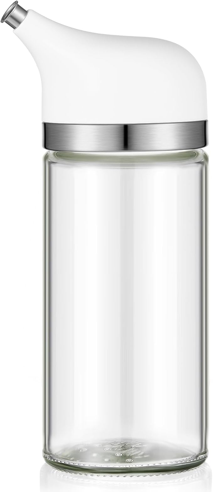 1 Pcs Cruet Dispenser Set 6 oz, White Glass Soy Sauce Dispenser, Small Olive Oil and Vinegar Bottles, Soy Sauce Bottle, Non Drip Spout Cruet Bottle for Kitchen Cooking