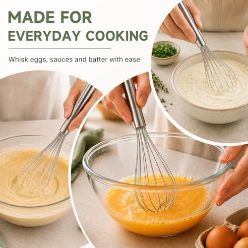 3 Pack Stainless Steel Balloon Whisk Set, 8/10/12 Inch Manual Egg Beater, Multipurpose Kitchen Wire Whisk for Baking, Cooking, Blending & Stirring