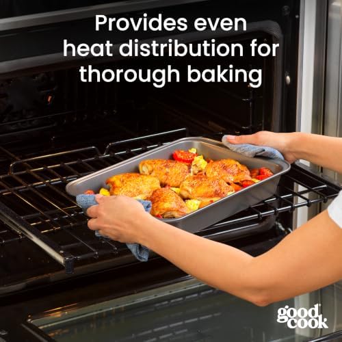 GoodCook Set of 2 Nonstick Steel 13" x 9" Cake Baking Pans with Covers, Gray