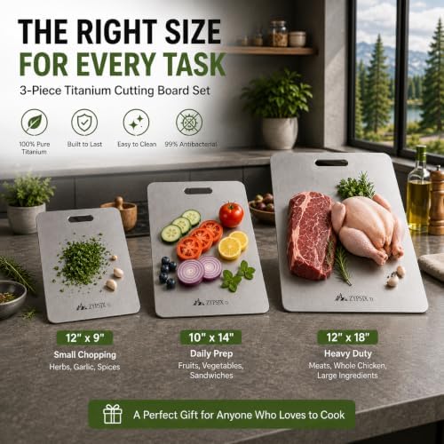 Titanium Cutting Board Set of 3, 100% Pure Titanium Kitchen Chopping Boards, Non-Toxic, Double-Sided Food Grade Chopping Board for Meat, Fruit & Daily Cooking(14"x10"+18"x12"+12"x9")