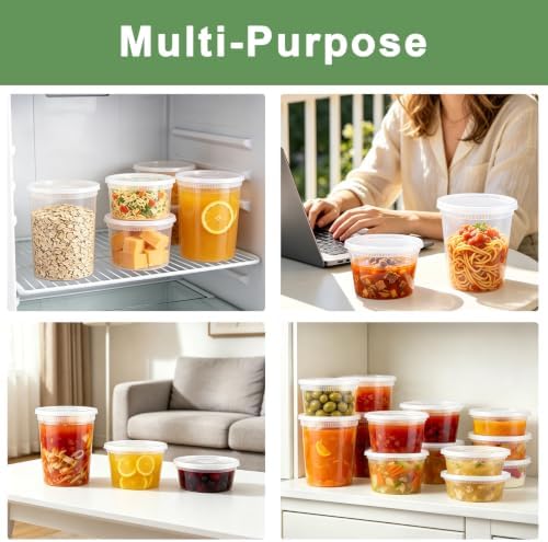 Lamosi Deli Containers with Lids 48 Sets, 32/16/8 oz X 16 Set Each