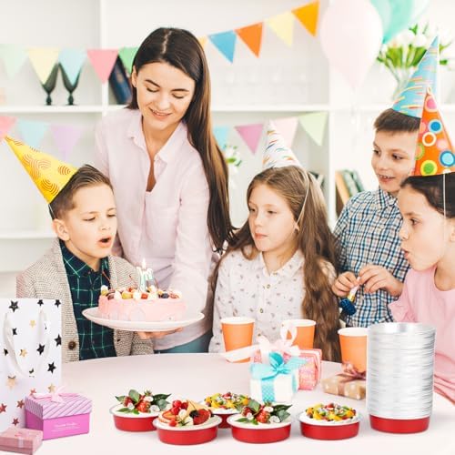 Beasea Disposable Baking Cups, 200 Pack 7.3oz 215ml Aluminum Ramekins Foil Baking Cups 4" Ramekin Cup No Lids Cupcake Aluminum Mini Baking Cups for Party - Bright Red