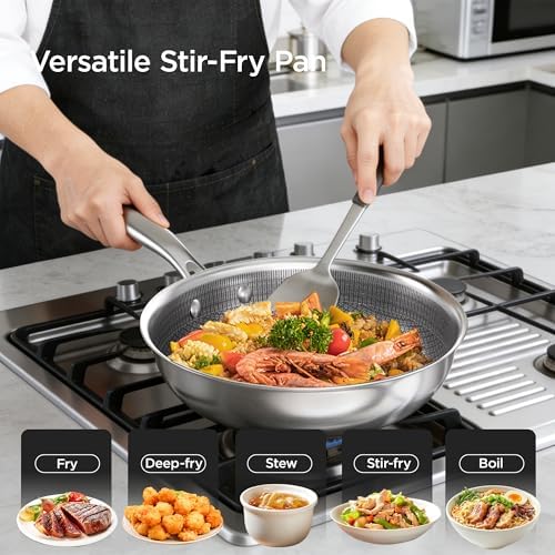 COOKER KING 10" Hybrid Wok Pan with Lid, Nonstick Deep Skillet for Stir-Fry
