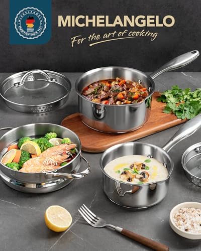 MICHELANGELO 18/10 Stainless Steel Saucepan Set with Steamer, 1QT & 2QT