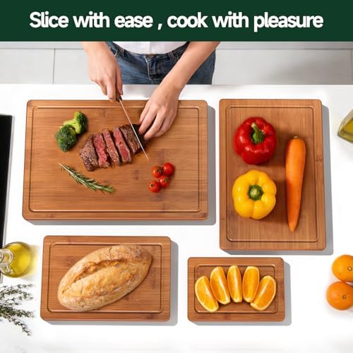 4-Piece Set Deep-Carbonized Bamboo Cutting Board for Kitchen, Carbonized