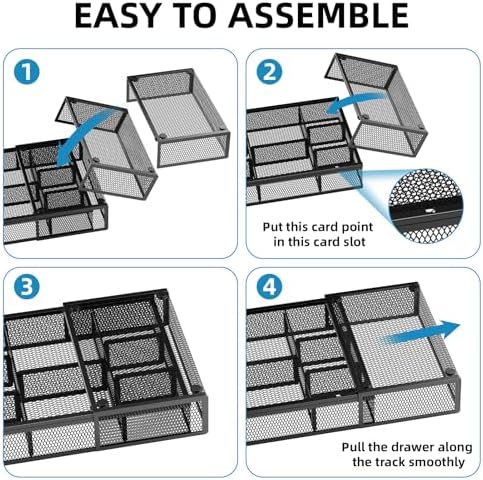 Marbrasse Expandable Desk Drawer Organizer, Mesh Drawer Organizer Tray with 10 Adjustable Compartments, Desk Organizers and Accessories for Office Supplies (Longer Expandable Drawer Organizer-B)